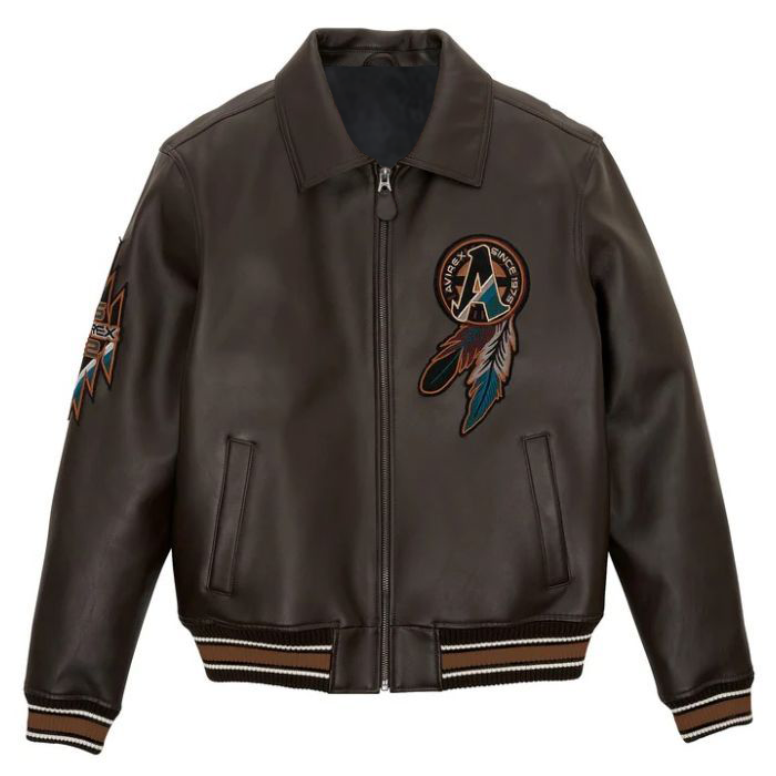 Avirex Buffalo Legends A2 Brown Leather Bomber Jacket Embroidered
