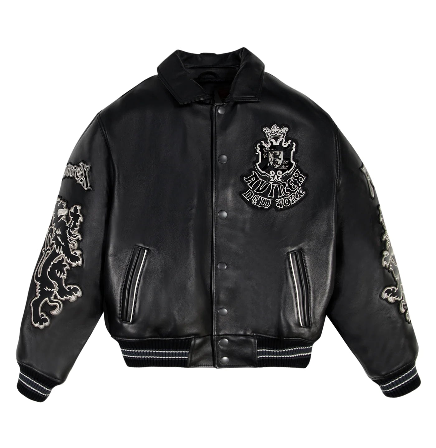 Handmade Avirex Goth Leather Bomber Jacket, Embroidery Vintage Varsity Style