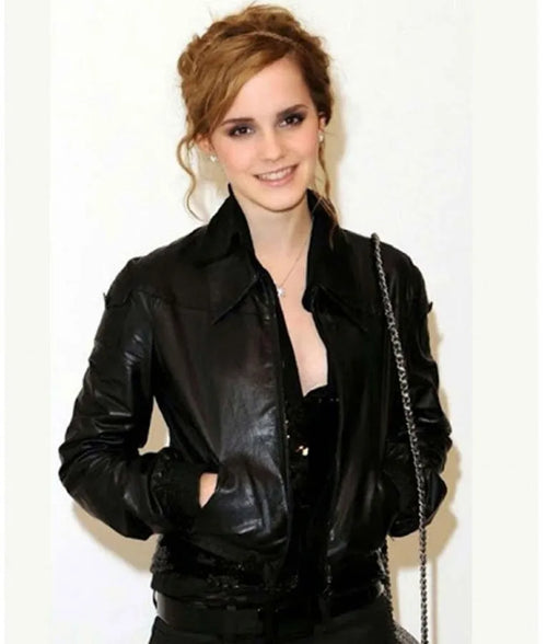 Emma Watson Real Leather Biker Jacket – Women’s Black Celebrity Inspired Motorcycle Jacket