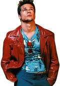 Fight Club Tyler Durden Red Leather Jacket – Brad Pitt Movie Inspired Coat