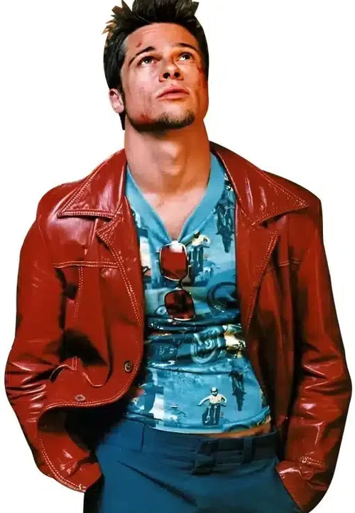 Fight Club Tyler Durden Red Leather Jacket – Brad Pitt Movie Inspired Coat
