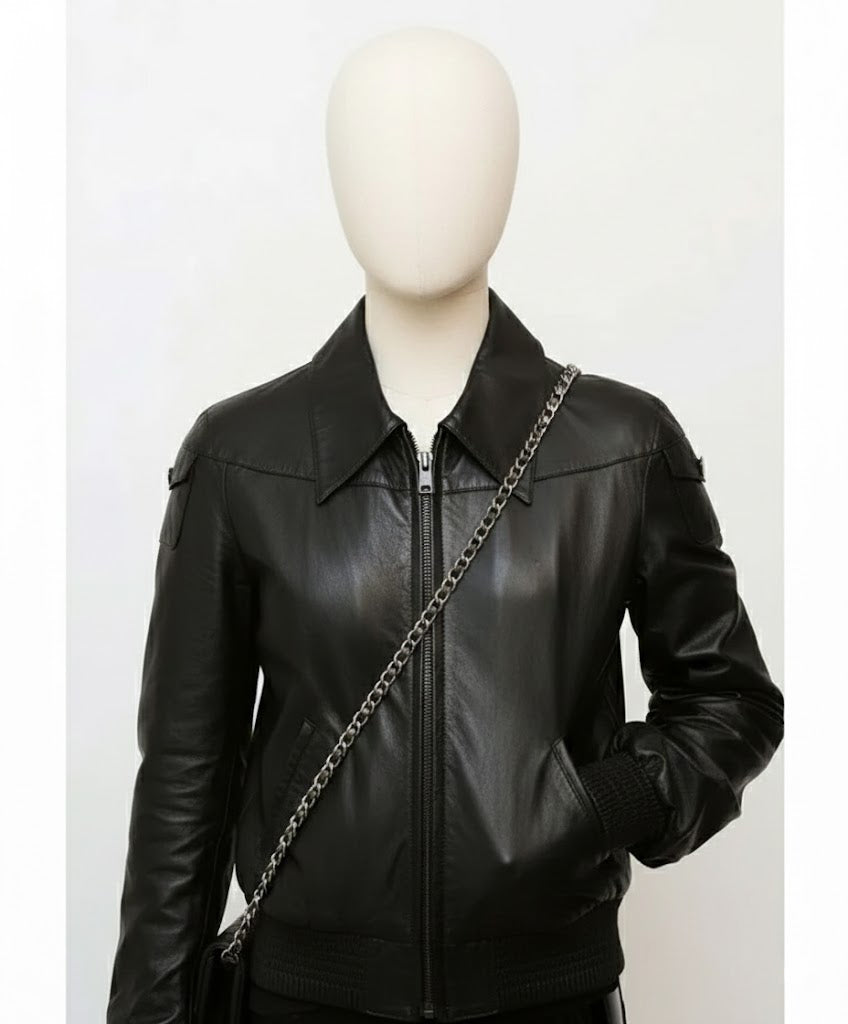 Emma Watson Real Leather Biker Jacket – Women’s Black Celebrity Inspired Motorcycle Jacket