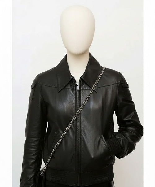 Emma Watson Real Leather Biker Jacket – Women’s Black Celebrity Inspired Motorcycle Jacket