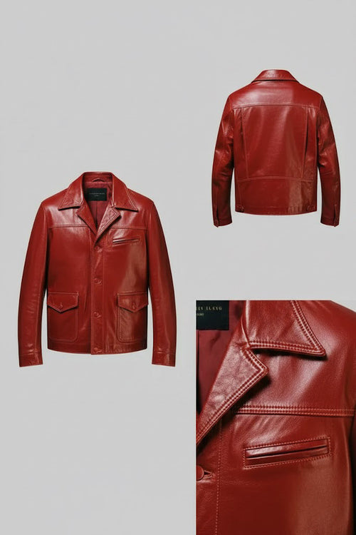 Fight Club Tyler Durden Red Leather Jacket – Brad Pitt Movie Inspired Coat