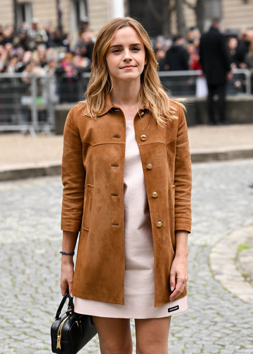 Emma Watson Brown Real Suede Leather Coat – Women’s Celebrity Style Winter Jacket