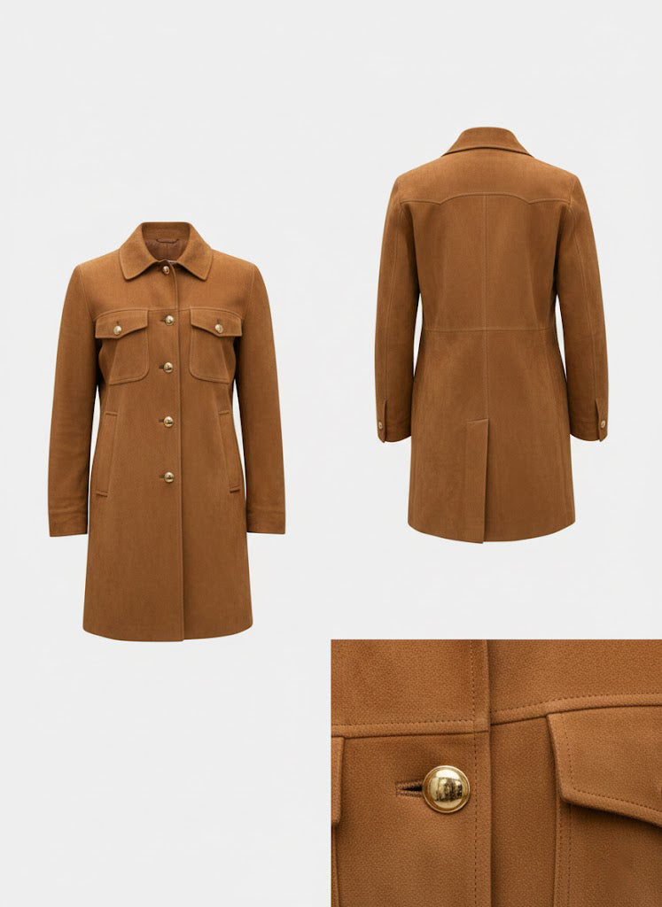Emma Watson Brown Real Suede Leather Coat – Women’s Celebrity Style Winter Jacket
