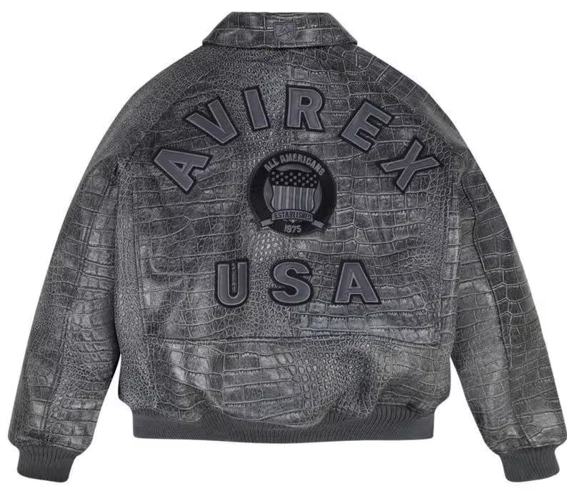 Handmade Avirex Crocodile Bomber Jacket Cowhide Leather Limited Edition Men’s Flight Jacket