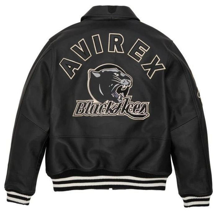 AVIREX A-2 Black Aces Leather Jacket | Classic Military Bomber Flight Jacket | Men’s Aviator Coat