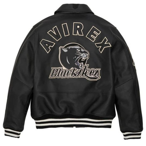 AVIREX A-2 Black Aces Leather Jacket | Classic Military Bomber Flight Jacket | Men’s Aviator Coat