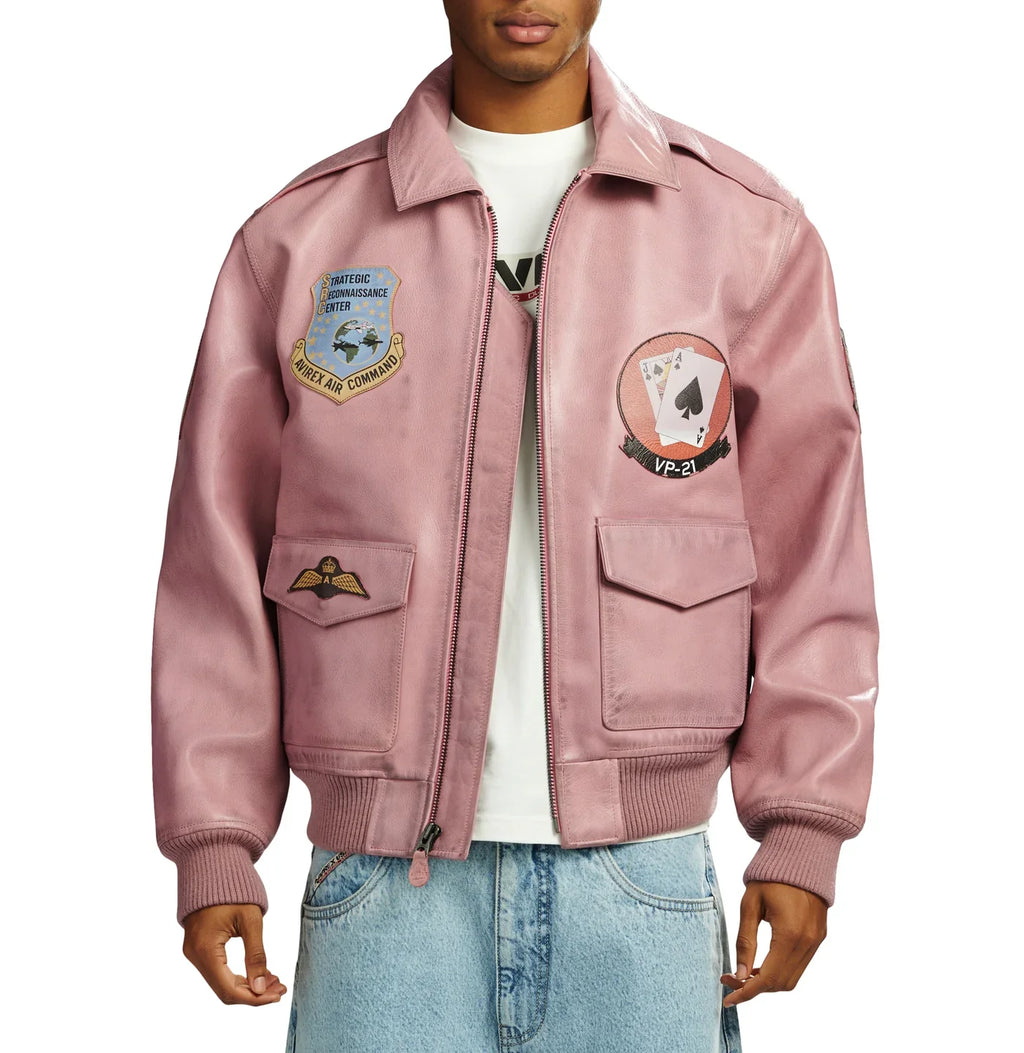 Handmade Avirex Flight A2 Leather Bomber Jacket, Embroidery Vintage Varsity Style
