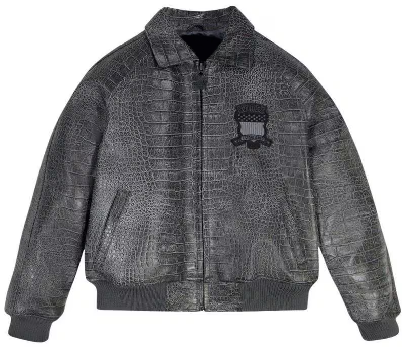 Handmade Avirex Crocodile Bomber Jacket Cowhide Leather Limited Edition Men’s Flight Jacket
