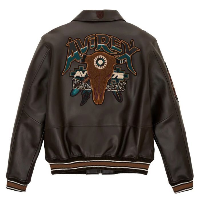 Avirex Buffalo Legends A2 Brown Leather Bomber Jacket Embroidered