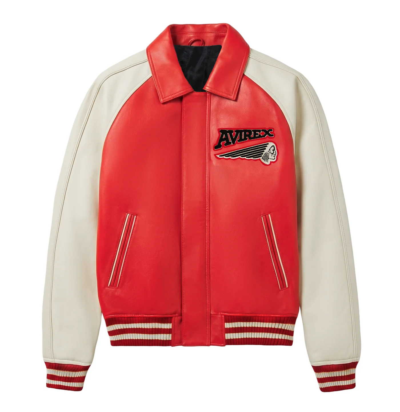 Handmade Avirex 75ers Leather Bomber Jacket, Embroidery Vintage Varsity Style