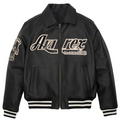 AVIREX A-2 Black Aces Leather Jacket | Classic Military Bomber Flight Jacket | Men’s Aviator Coat