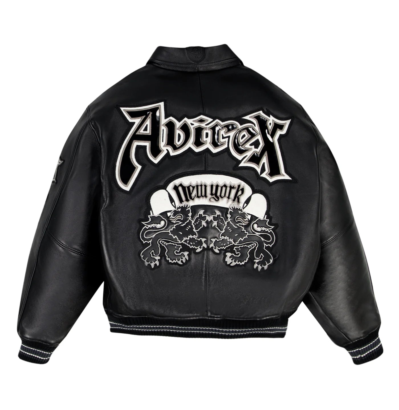 Handmade Avirex Goth Leather Bomber Jacket, Embroidery Vintage Varsity Style