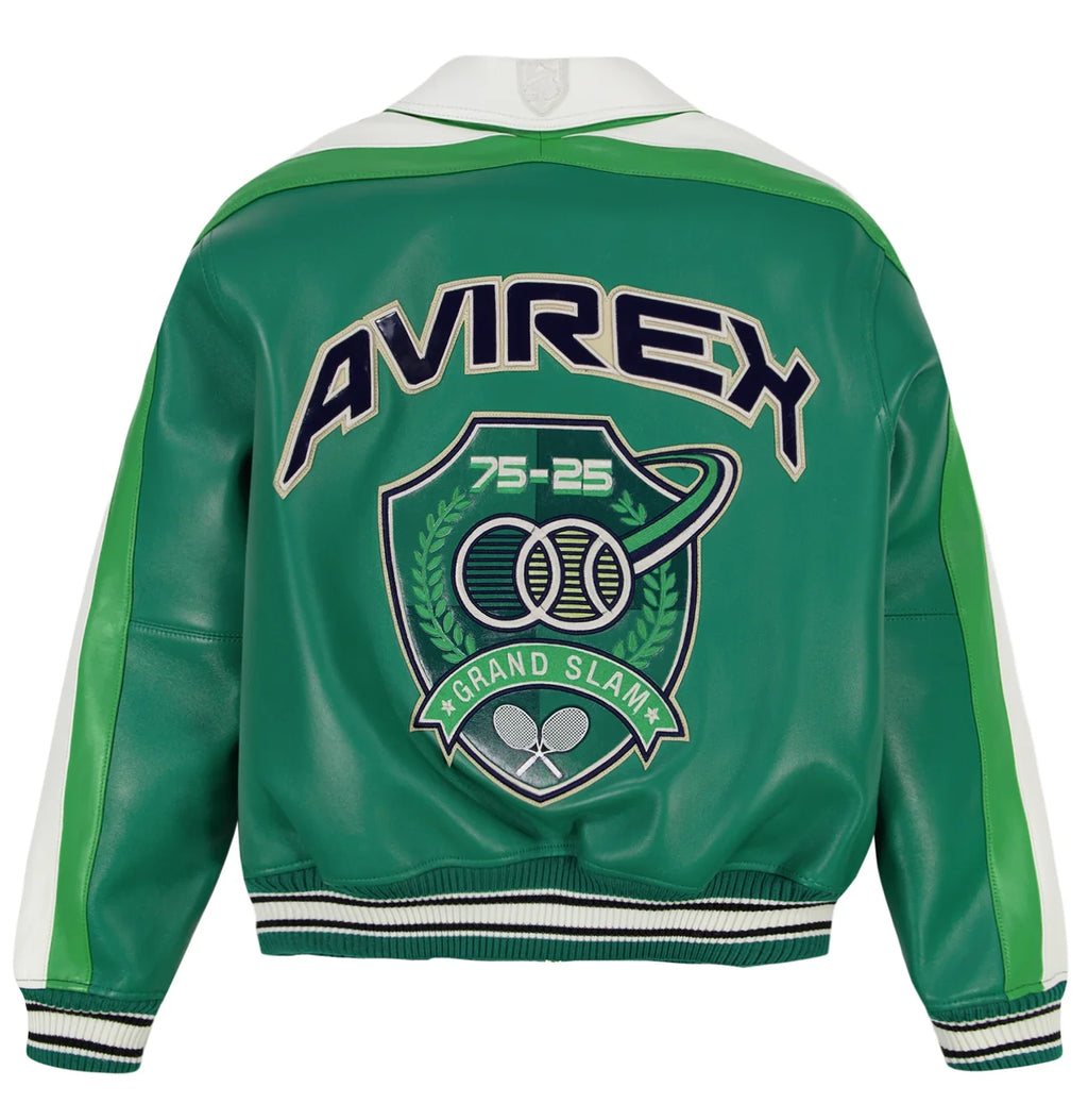 Handmade Men's Avirex Grand Slam Limited Edition Bomber Jacket Genuine Cowhide Leather