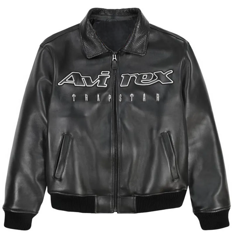 Handmade Avirex x Trapstar Black Bomber Jacket Lambskin Leather Limited Edition Men’s Flight Jacket