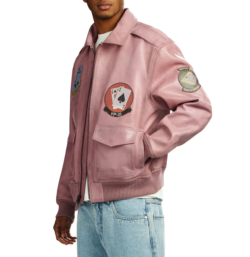 Handmade Avirex Flight A2 Leather Bomber Jacket, Embroidery Vintage Varsity Style