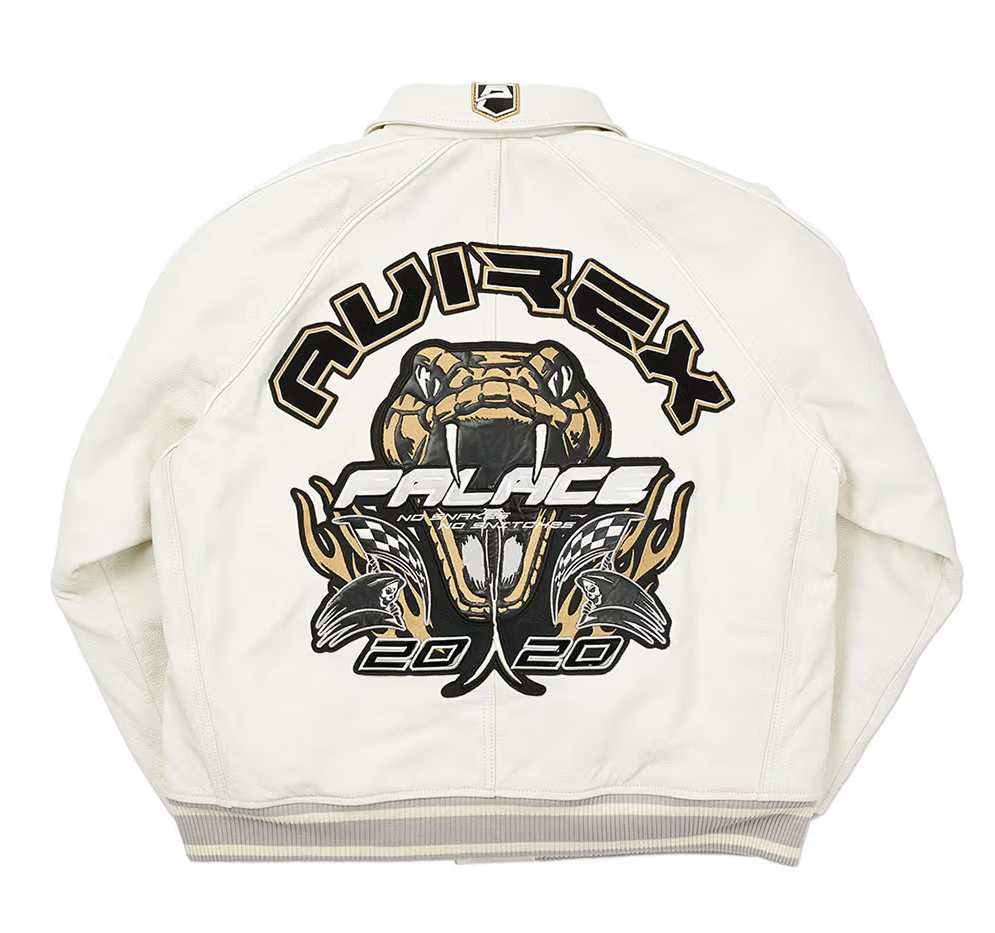 Handmade Men's Avirex x Palace No Snakes Limited Edition Bomber Jacket Genuine Cowhide Leather