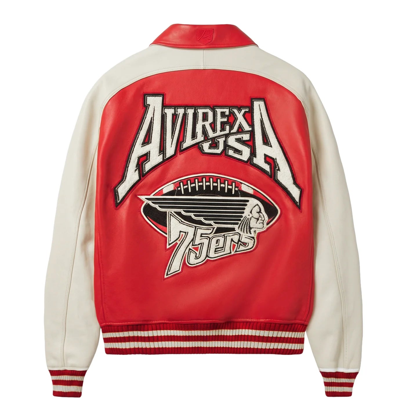 Handmade Avirex 75ers Leather Bomber Jacket, Embroidery Vintage Varsity Style