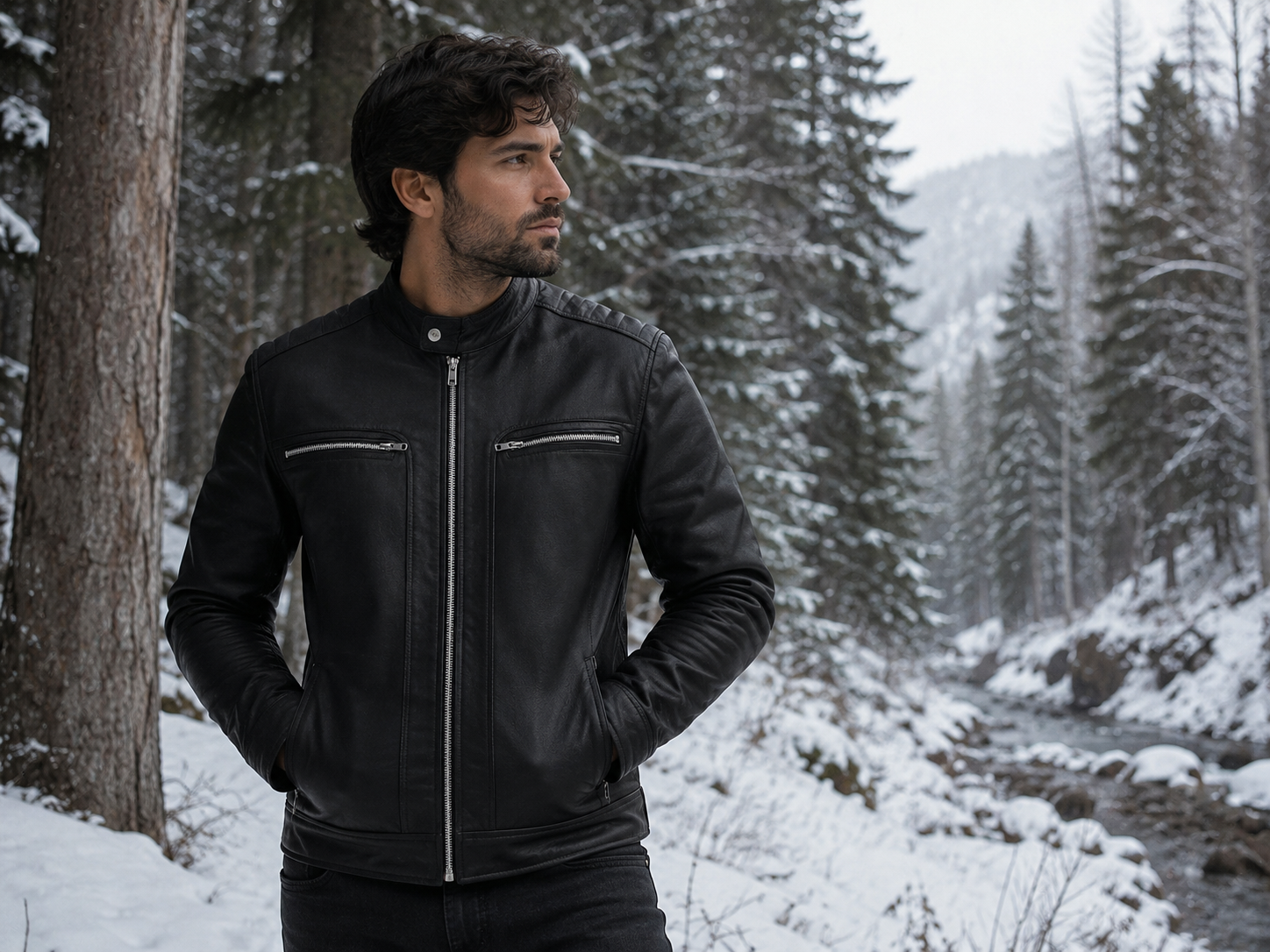 Elegans Café Racer Skinnjacka i Äkta Läder – Svart Premium Herrjacka