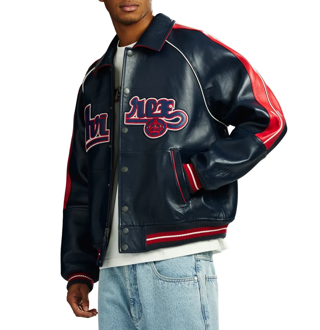 Handmade Avirex ColdKickOff The Kings Leather Bomber Jacket, Embroidery Vintage Varsity Style