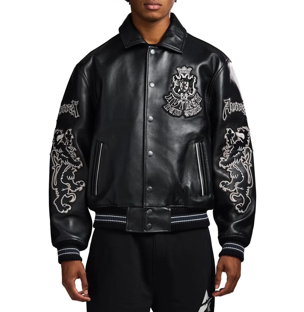 Handmade Avirex Goth Leather Bomber Jacket, Embroidery Vintage Varsity Style