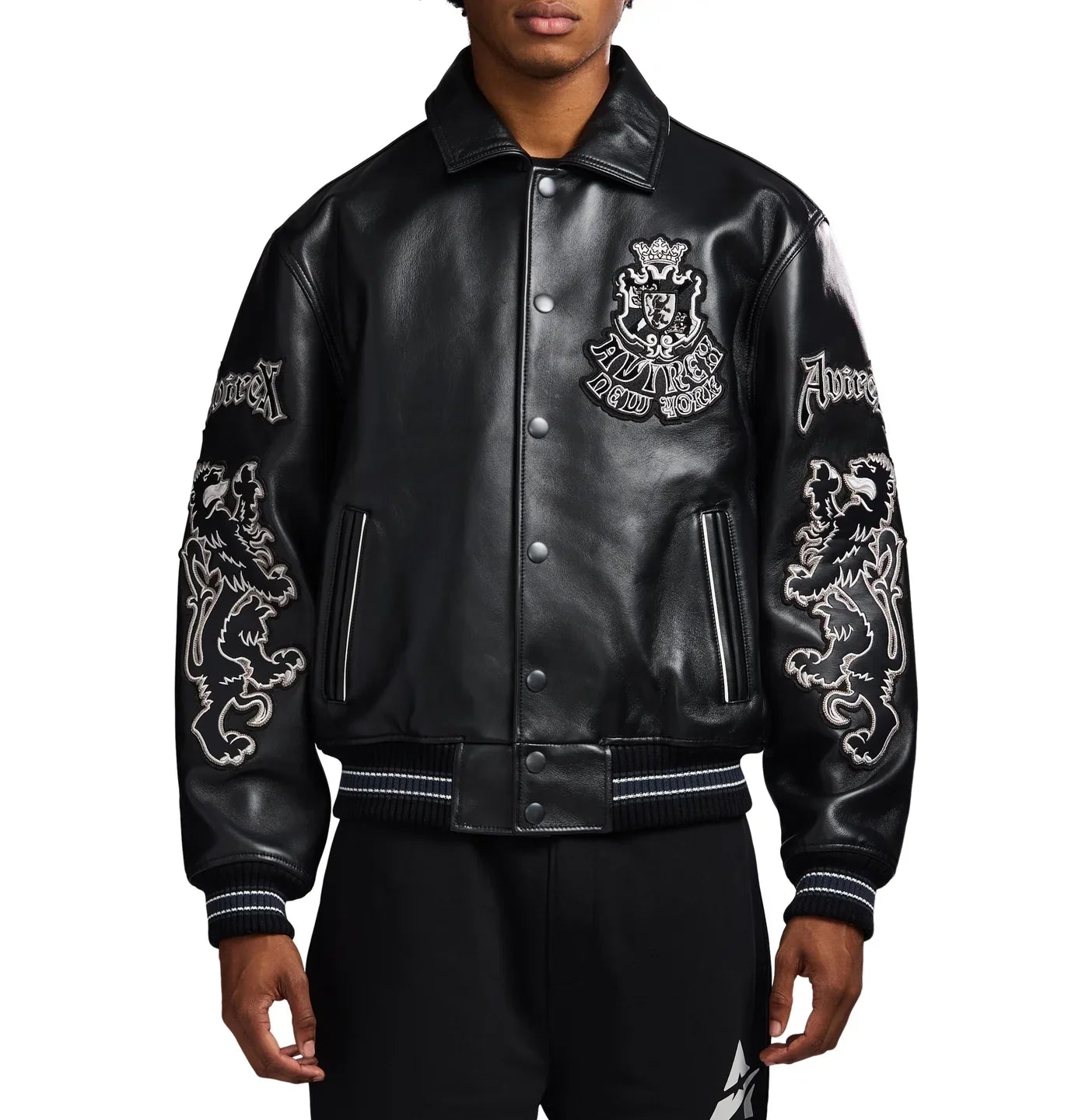 Handmade Avirex Goth Leather Bomber Jacket, Embroidery Vintage Varsity Style