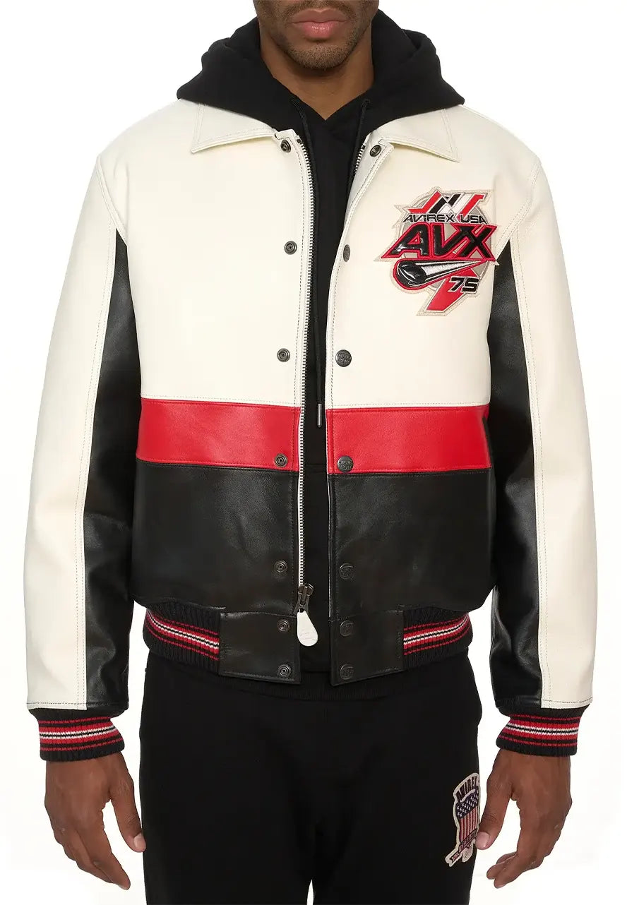 AVIREX Red Blades Bomber Limited Edition Leather Jacket | Men’s Vintage Military Flight Jacket