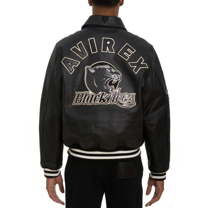 AVIREX A-2 Black Aces Leather Jacket | Classic Military Bomber Flight Jacket | Men’s Aviator Coat