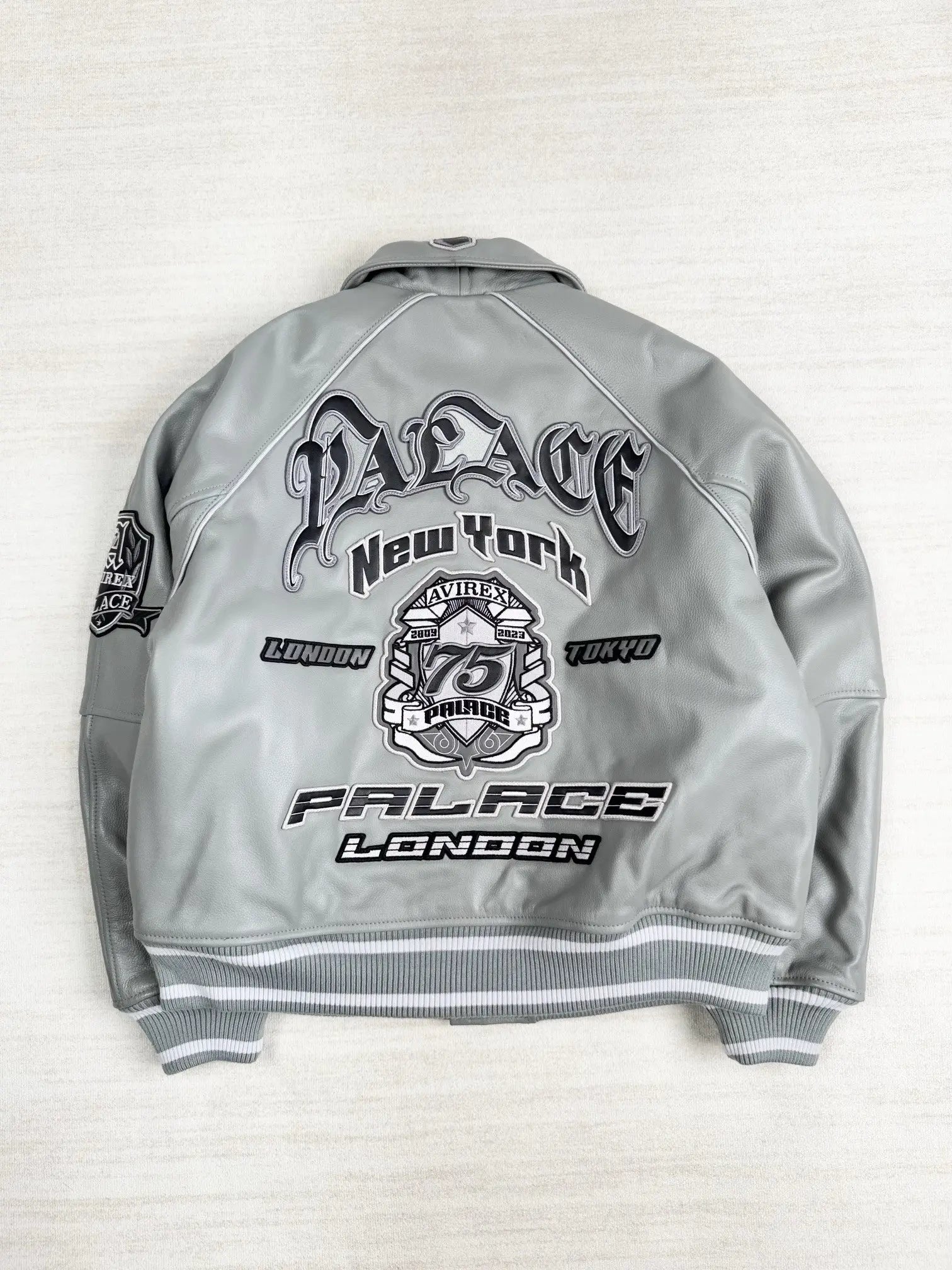 Handmade Avirex x Palace London Grey Jacket Genuine Leather Limited Edition Men’s Flight Jacket