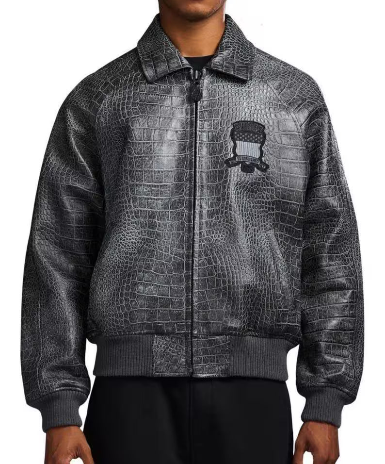 Handmade Avirex Crocodile Bomber Jacket Cowhide Leather Limited Edition Men’s Flight Jacket