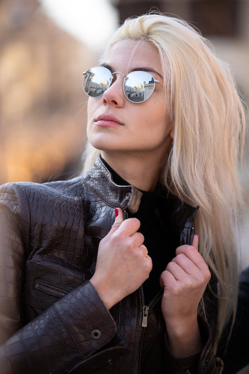 Women’s Dark Brown Crocodile Embossed Cowhide Leather Jacket – Premium Vintage Style