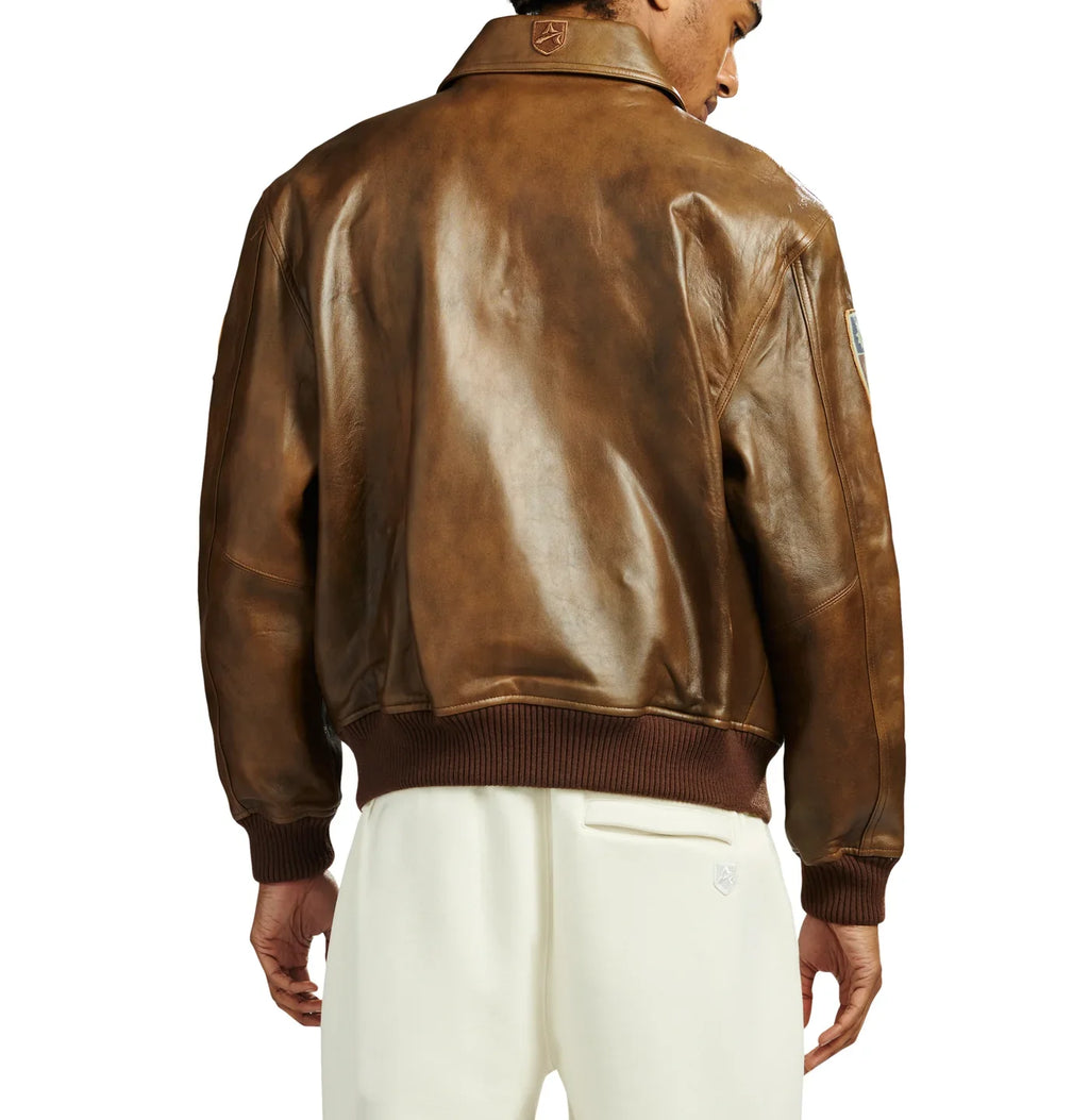 Handmade Avirex Flight A2 Leather Bomber Jacket, Embroidery Vintage Varsity Style