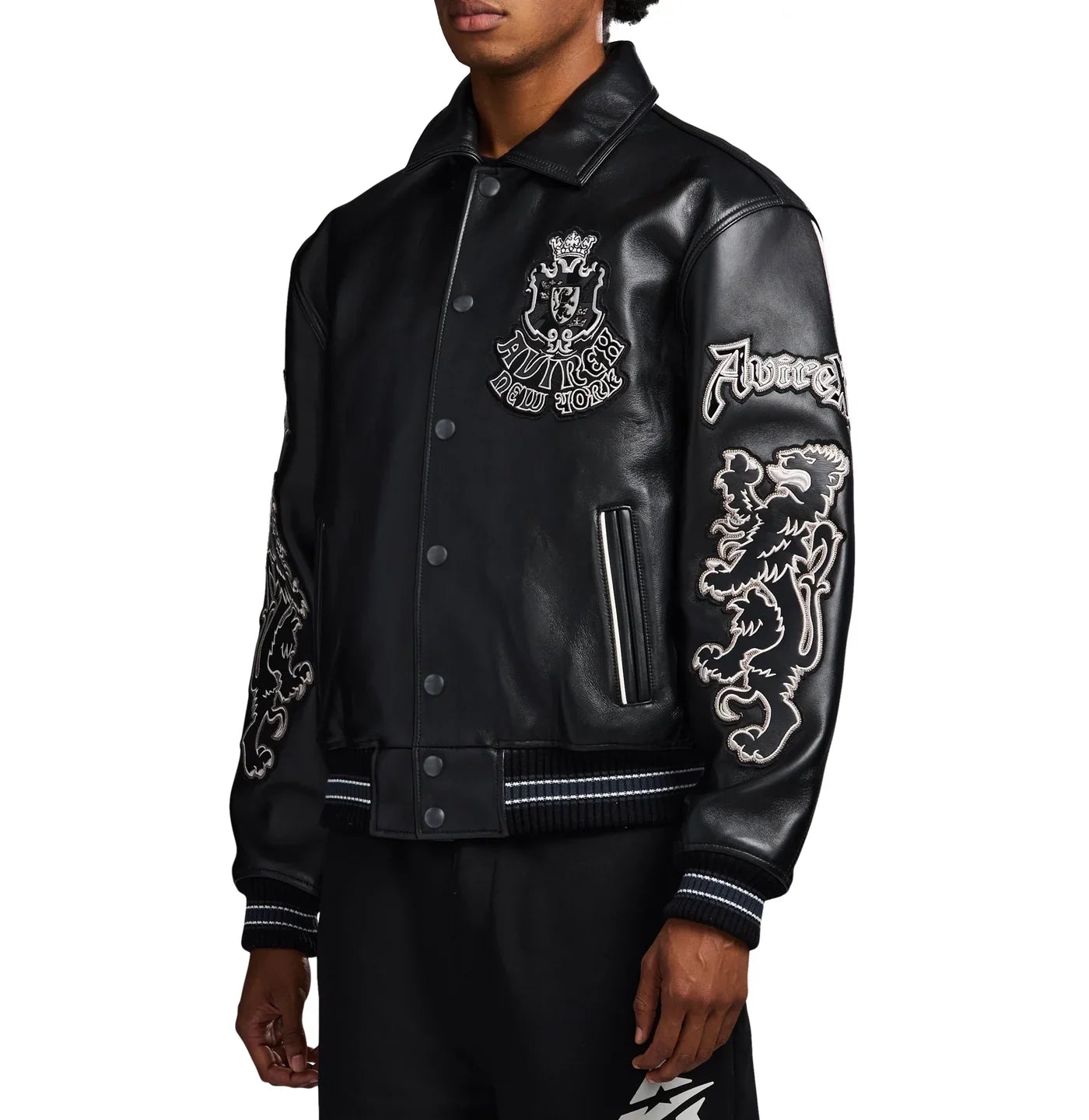 Handmade Avirex Goth Leather Bomber Jacket, Embroidery Vintage Varsity Style