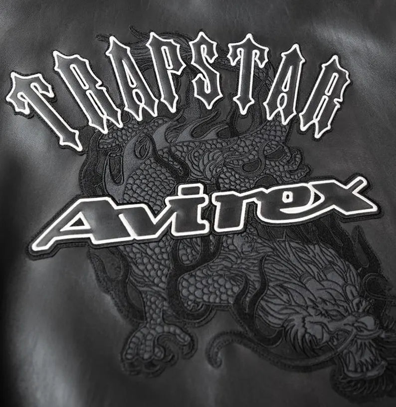 Handmade Avirex x Trapstar Black Bomber Jacket Lambskin Leather Limited Edition Men’s Flight Jacket
