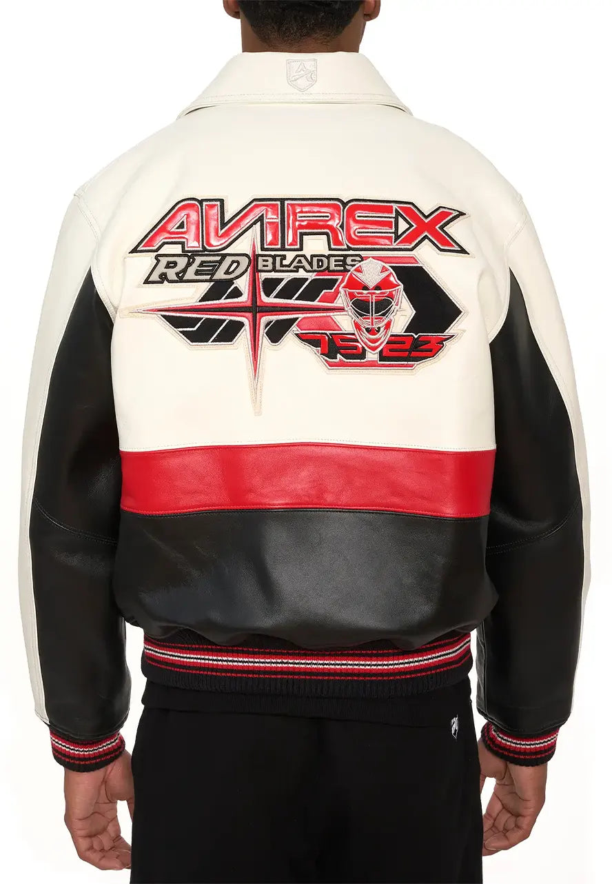 AVIREX Red Blades Bomber Limited Edition Leather Jacket | Men’s Vintage Military Flight Jacket