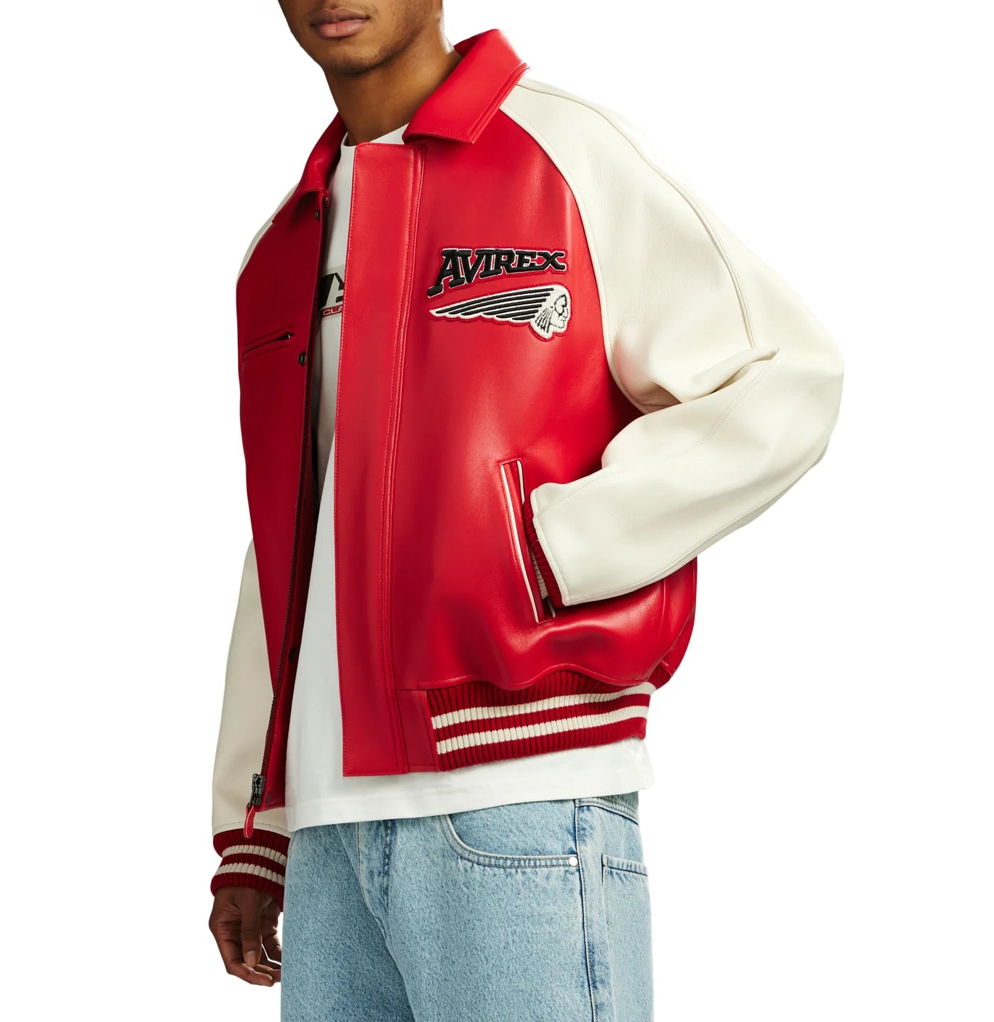 Handmade Avirex 75ers Leather Bomber Jacket, Embroidery Vintage Varsity Style