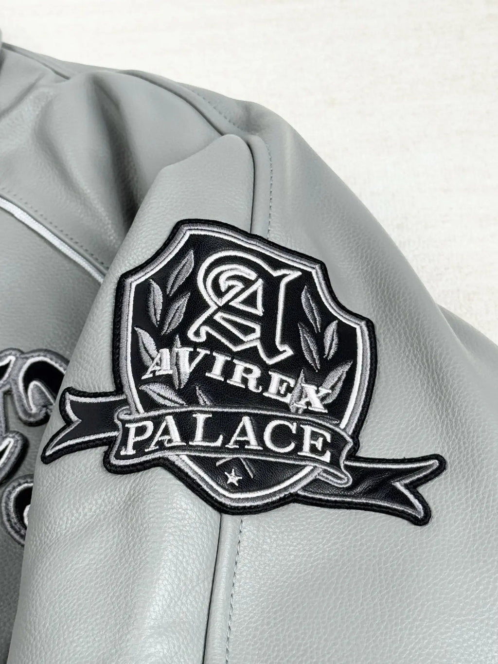 Handmade Avirex x Palace London Grey Jacket Genuine Leather Limited Edition Men’s Flight Jacket