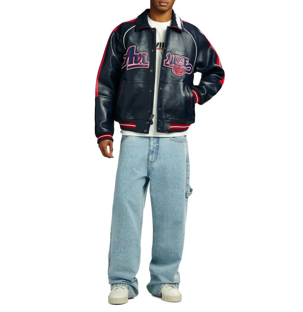 Handmade Avirex ColdKickOff The Kings Leather Bomber Jacket, Embroidery Vintage Varsity Style