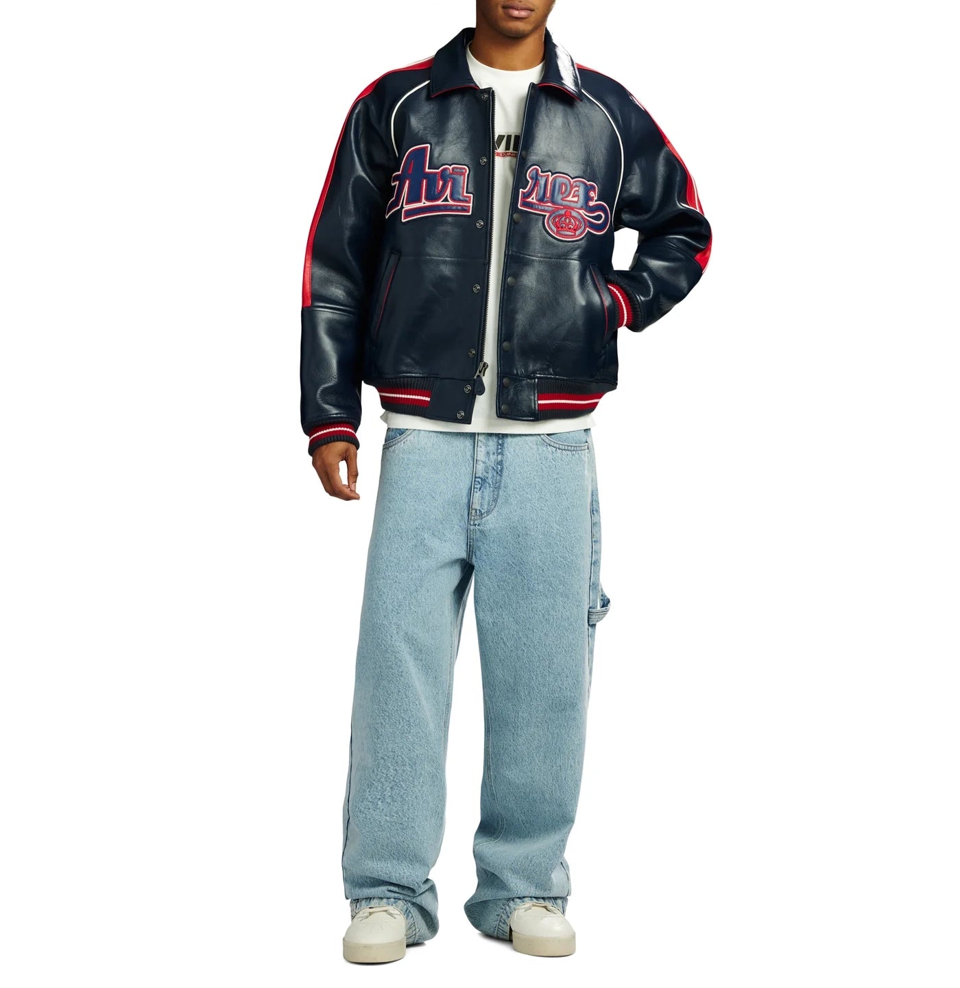 Handmade Avirex ColdKickOff The Kings Leather Bomber Jacket, Embroidery Vintage Varsity Style