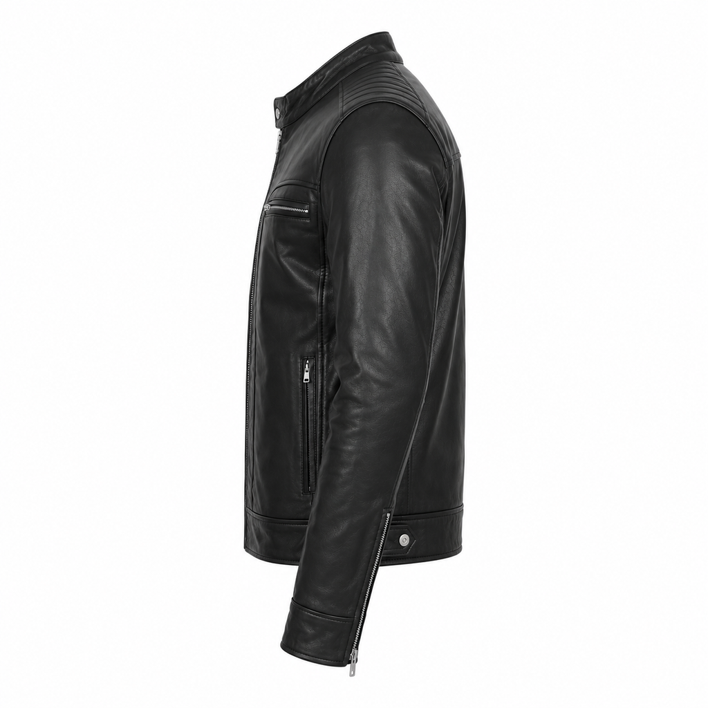 Elegans Café Racer Skinnjacka i Äkta Läder – Svart Premium Herrjacka