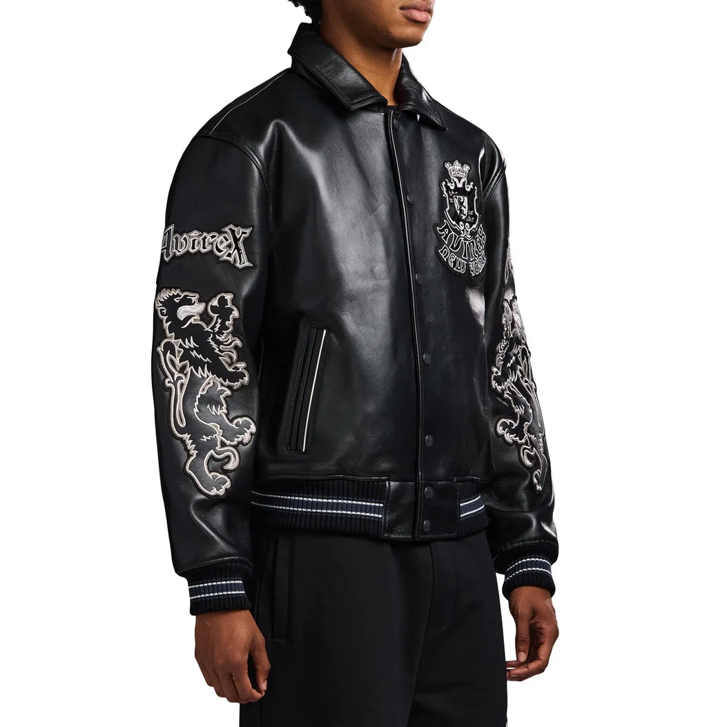 Handmade Avirex Goth Leather Bomber Jacket, Embroidery Vintage Varsity Style
