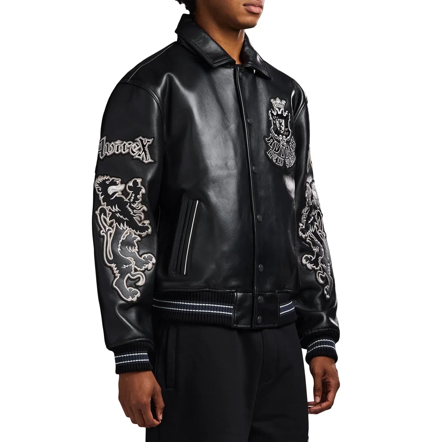 Handmade Avirex Goth Leather Bomber Jacket, Embroidery Vintage Varsity Style