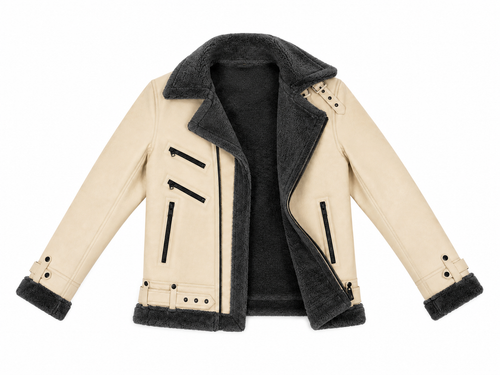 Exklusiv Off-White Skinnjacka Herr med Mörkgrå Fårskinnskrage – B3 Aviator Fårskinnsjacka