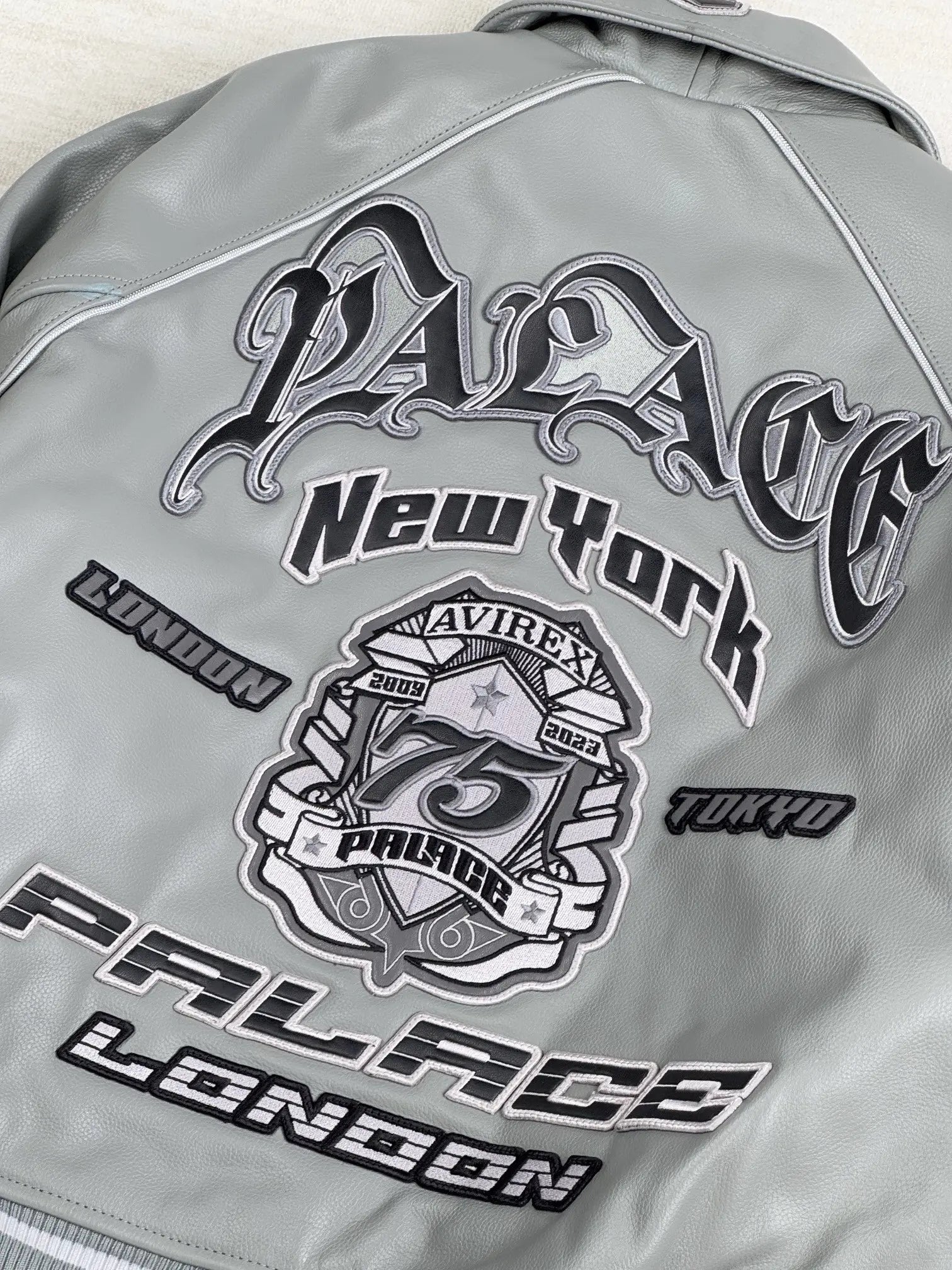 Handmade Avirex x Palace London Grey Jacket Genuine Leather Limited Edition Men’s Flight Jacket