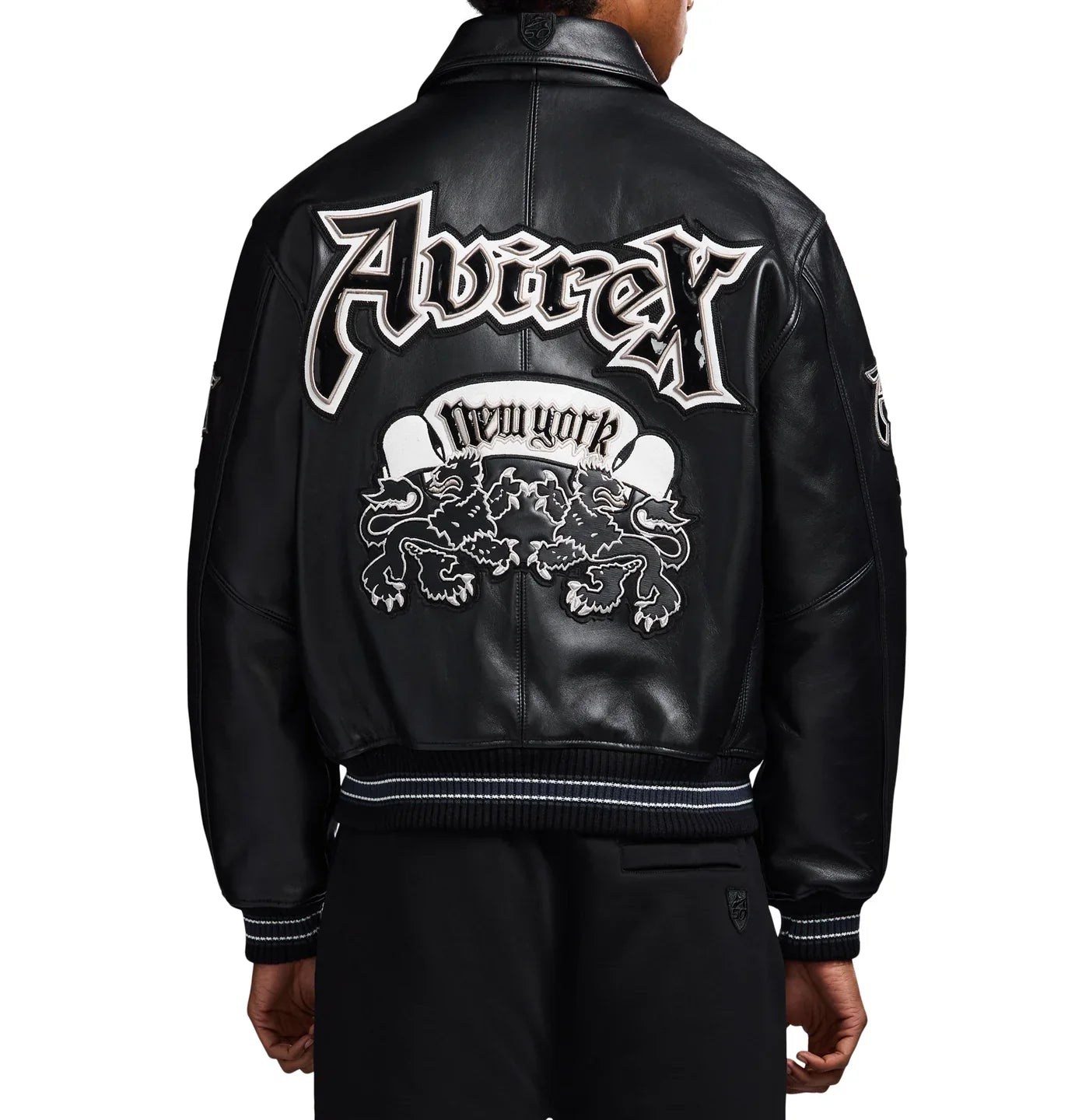 Handmade Avirex Goth Leather Bomber Jacket, Embroidery Vintage Varsity Style