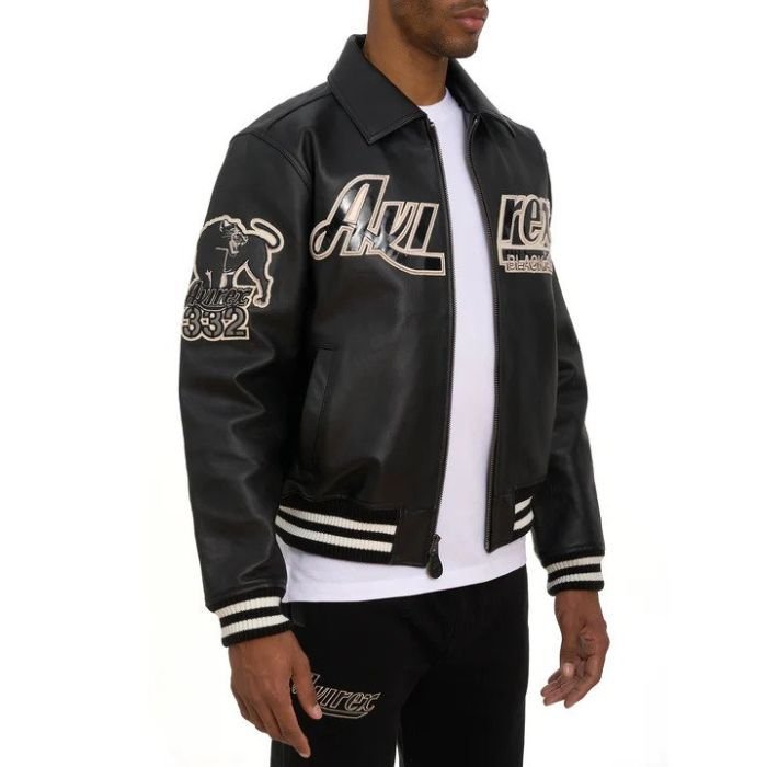 AVIREX A-2 Black Aces Leather Jacket | Classic Military Bomber Flight Jacket | Men’s Aviator Coat