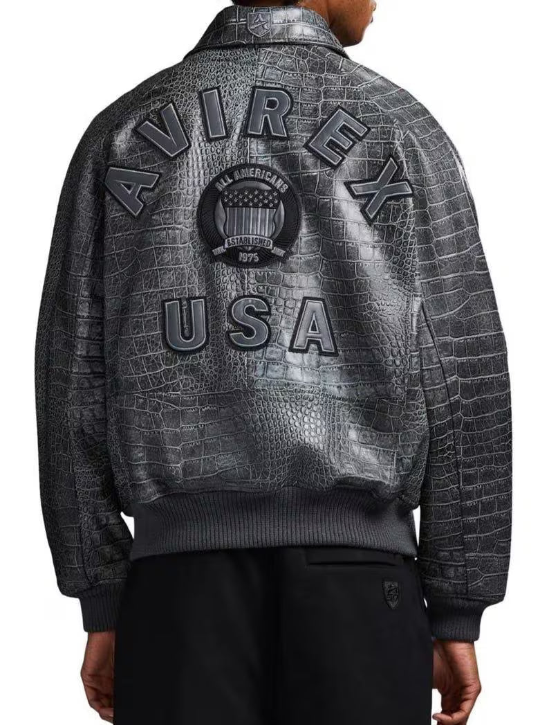 Handmade Avirex Crocodile Bomber Jacket Cowhide Leather Limited Edition Men’s Flight Jacket