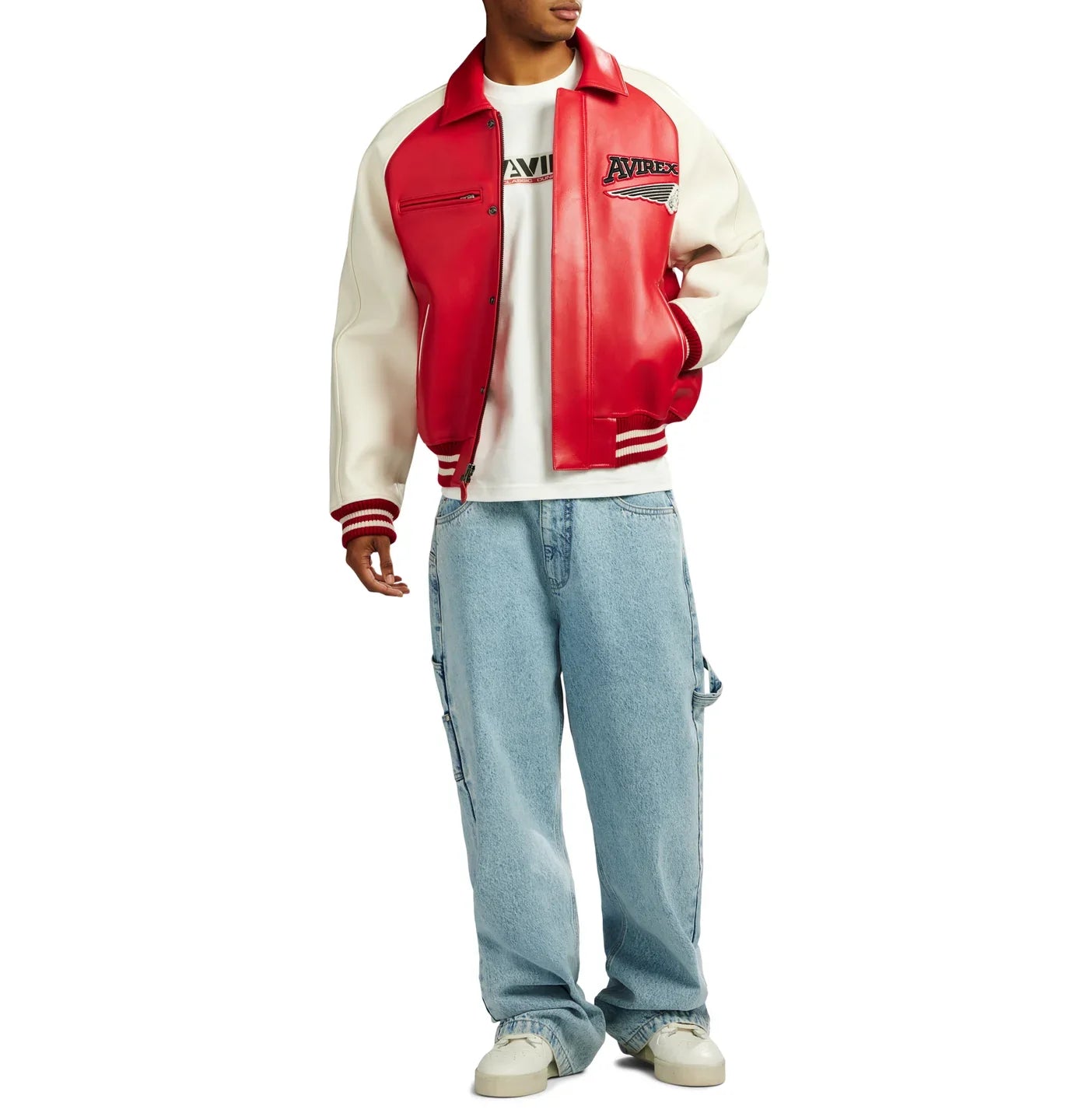 Handmade Avirex 75ers Leather Bomber Jacket, Embroidery Vintage Varsity Style